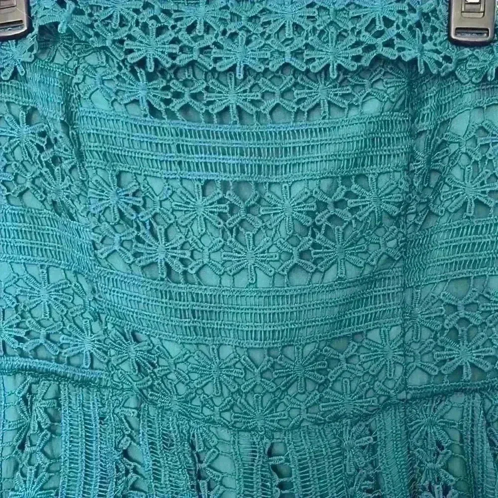 Greylin | Teal Crochet “Stowe” Strapless Jumpsuit - Picture 4 of 9